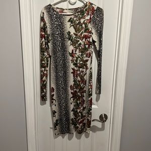Animal print and floral mixed print dress